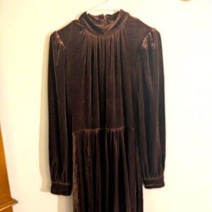 Calvin Klein Dress | Dark Brown Velvet Long-Sleeve Knee-Length Dress
